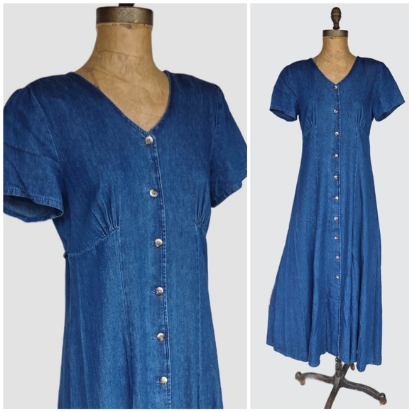 Vintage Denim Button Front Maxi Dress - Picture 11 of 11